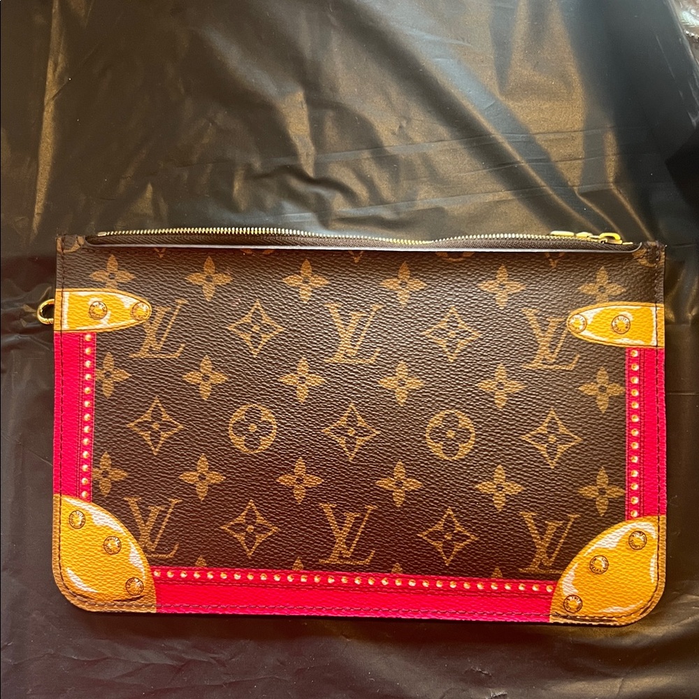 Louis Vuitton limited edition Brown Monogram Clutch with Pink and Yellow Accents